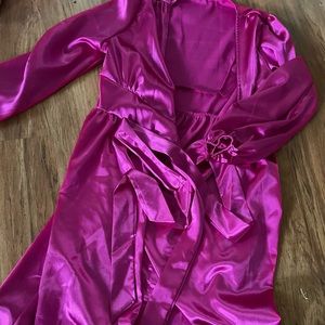 Bright pink silk ankle length dress.